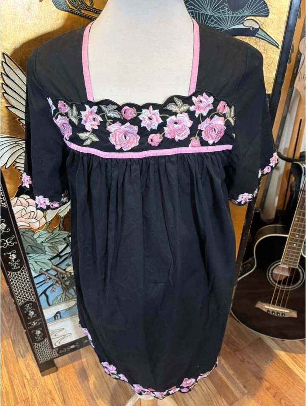 Go Softly Patio Petite Large Cotton Embroidered Floral Dress